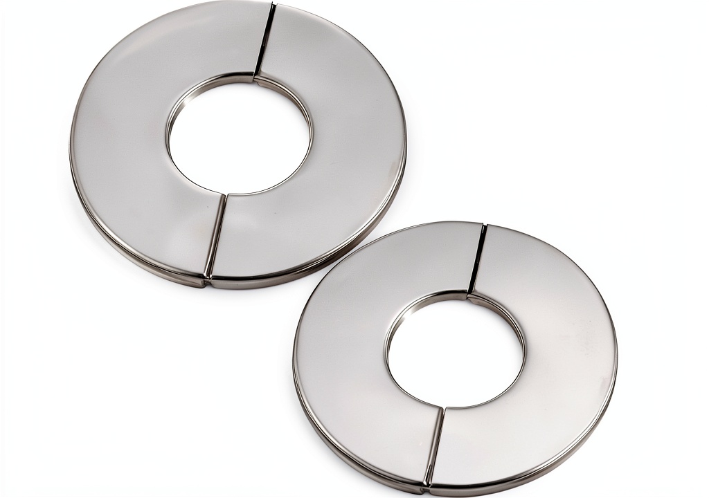Installing Bruislard Silver Faucet Flanges Stainless Steel Pipe Covers on a bathroom vanity