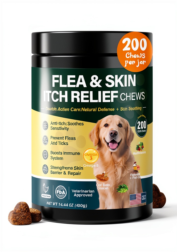 Installing KLOMKMCL Dog Flea Chewables Natural 3in1 Prevention for All on a kitchen counter