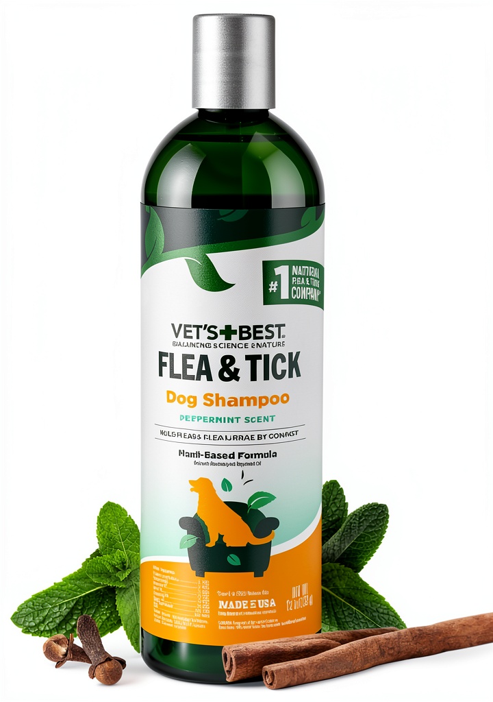 Applying Vet's Best Natural Flea Tick Shampoo on a dog during bath time