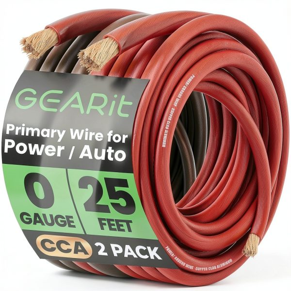 GEARit 0 Gauge Wire 25ft Ground Cable Black Red CCA for Amplifier-0