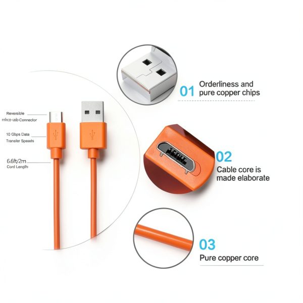 Replacement Fast Charging Charger Cable Power Cord Wire Compatible for Ring Enabled Video Doorbell (2020 Release) 2/3/3 Plus/4, Doorbell Pro/Plus and Camera Battery Charging Cable (3.3ft Orange)-1